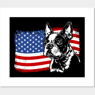 Proud Boston Terrier American Flag patriotic dog Posters and Art